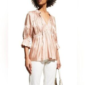 Cinq à Sept Satin Pleated Rose Phyllis Blouse Top Size Small